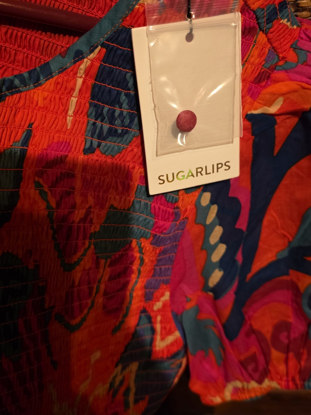NWT Sugarlips Multicolor Floral Midi Dress Red, Pink, Blue Large 21 PTP Stretch - Picture 4 of 6